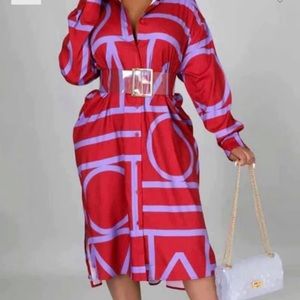 This dress geo dress is light weight dress with long sleeves and button …